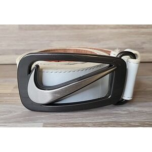 Nike Golf Griptech 212Y1 Swoosh Logo Buckle Cutout Belt 38 White Leather Read